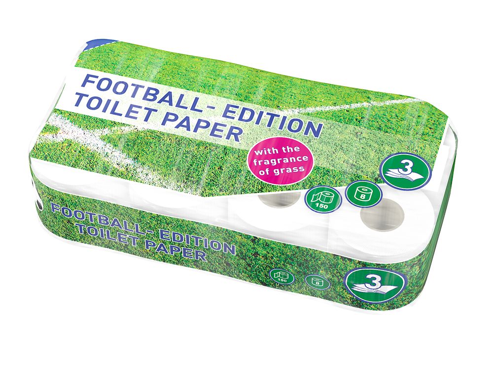 Football-edition toilet paper with the fragrance of grass