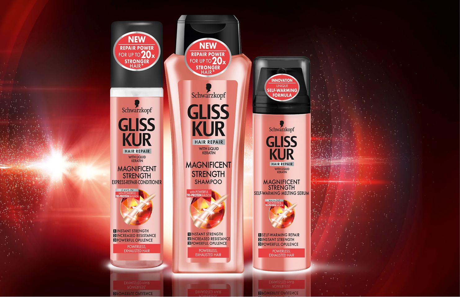 
Innovations Q2/2016: With the new product line Gliss Kur Magnificent Strength, the hair repair experts at Gliss Kur have filled a gap in the hair care market, offering a range specifically for lackluster, weakened hair.